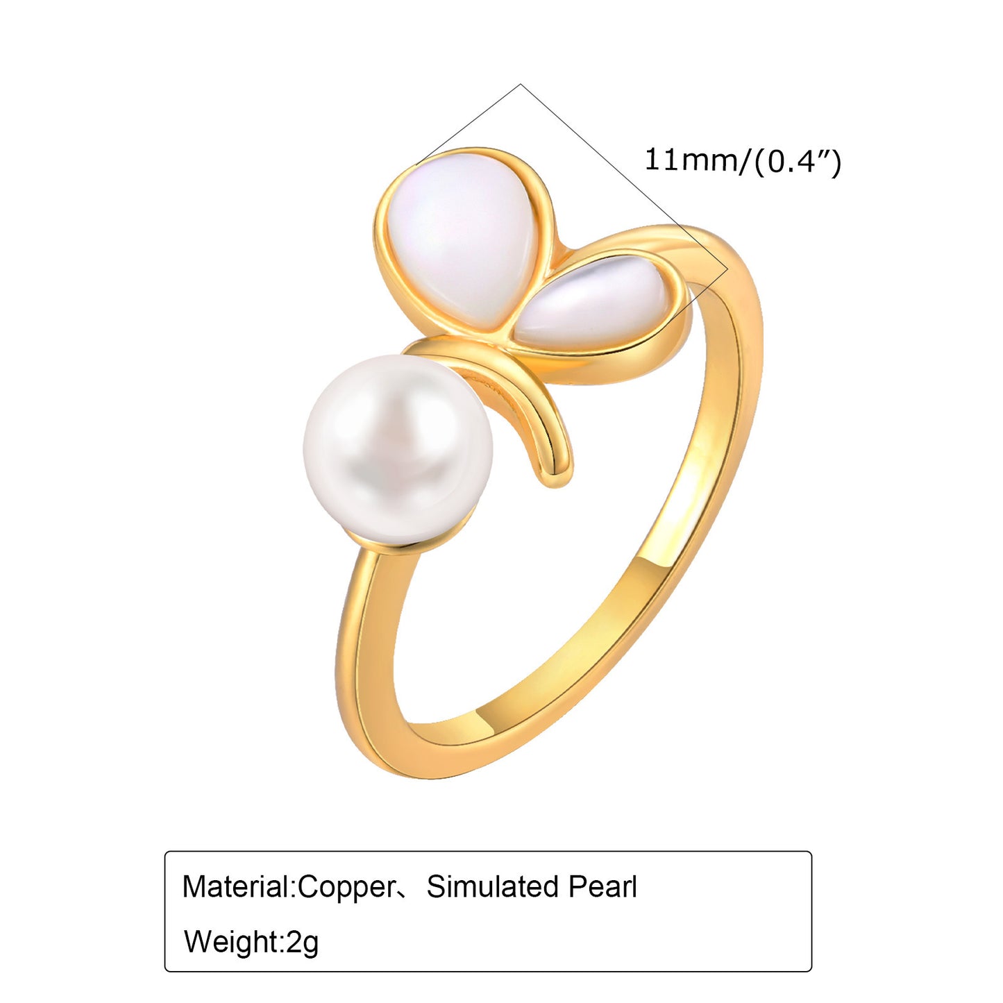 Imitation Pearl Shell Open Ring Adjustable Ring Women's Gold