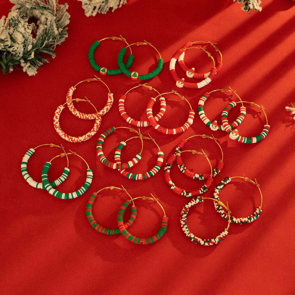 Planderful Christmas Ring Earrings Vienna Verve Santa Pendant For Women Contrasting Color Holiday Jewelry
