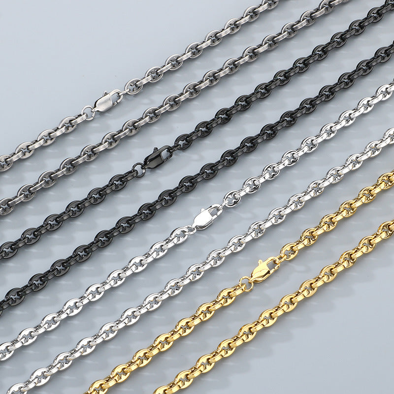 Mens 6mm Stainless Steel Bracelet And Necklace Set Buckle