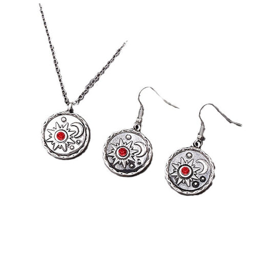 Retro Hip-hop Metal Sun Moon Geometric Necklace Earrings Set for Women
