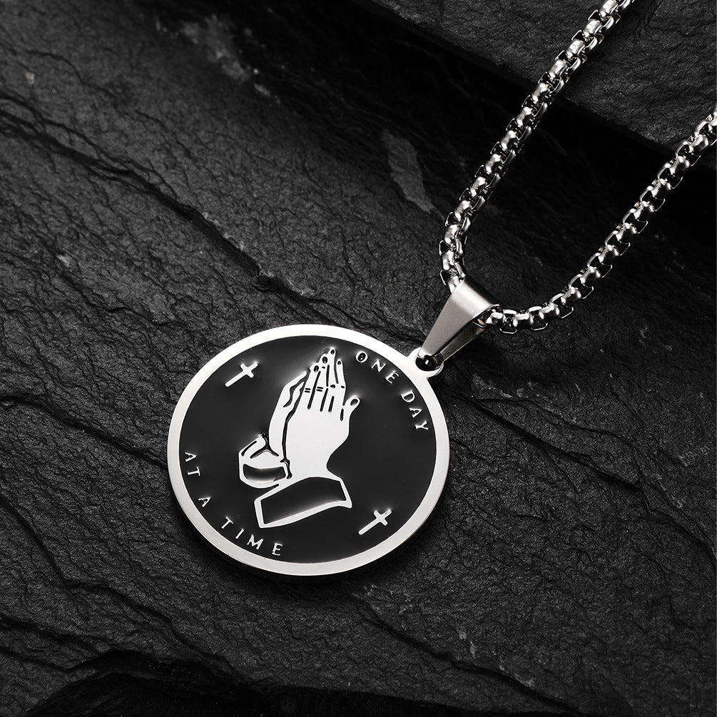 Prayer Hands Necklace Planderful Titanium Steel For Men And Women Hip Hop Retro Style Jewelry