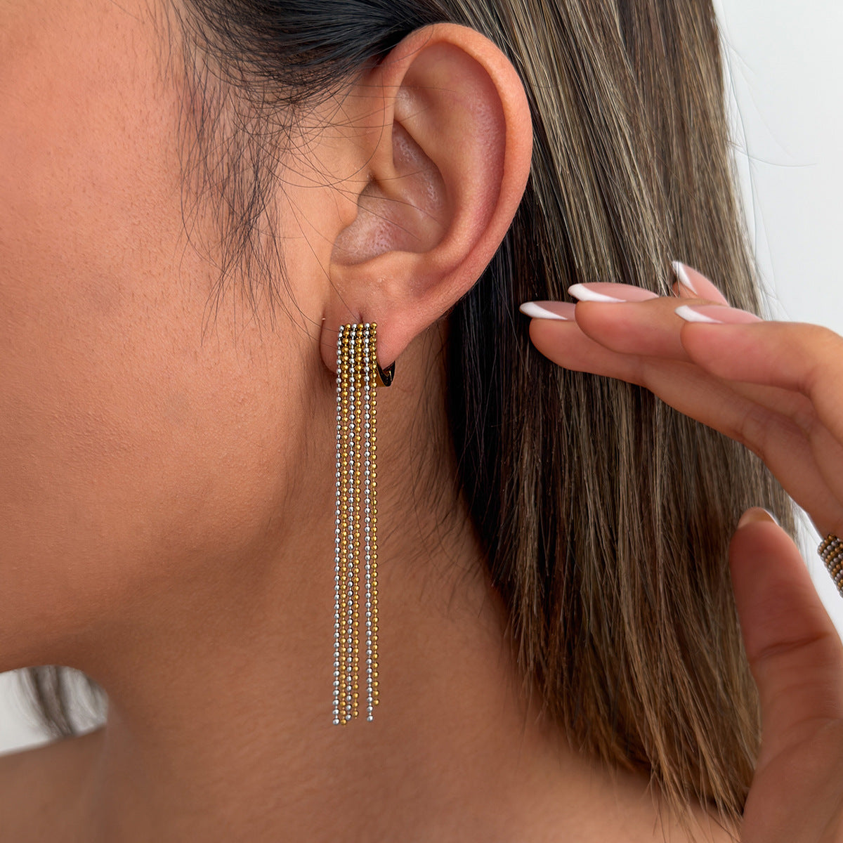 Planderful Vienna Verve Stainless Steel Fringe Earrings For Women Personalized Bead Fringe Multi Layer Statement