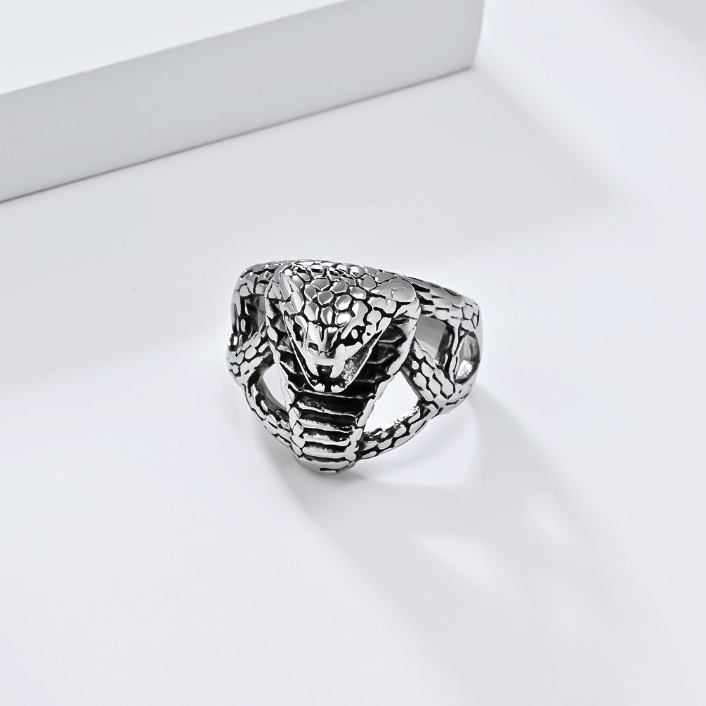 King Cobra Titanium Steel Ring Men's Hip-Hop Viper Jewelry