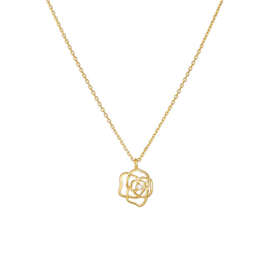 Retro Hollow out Rose pendant Silver Necklace