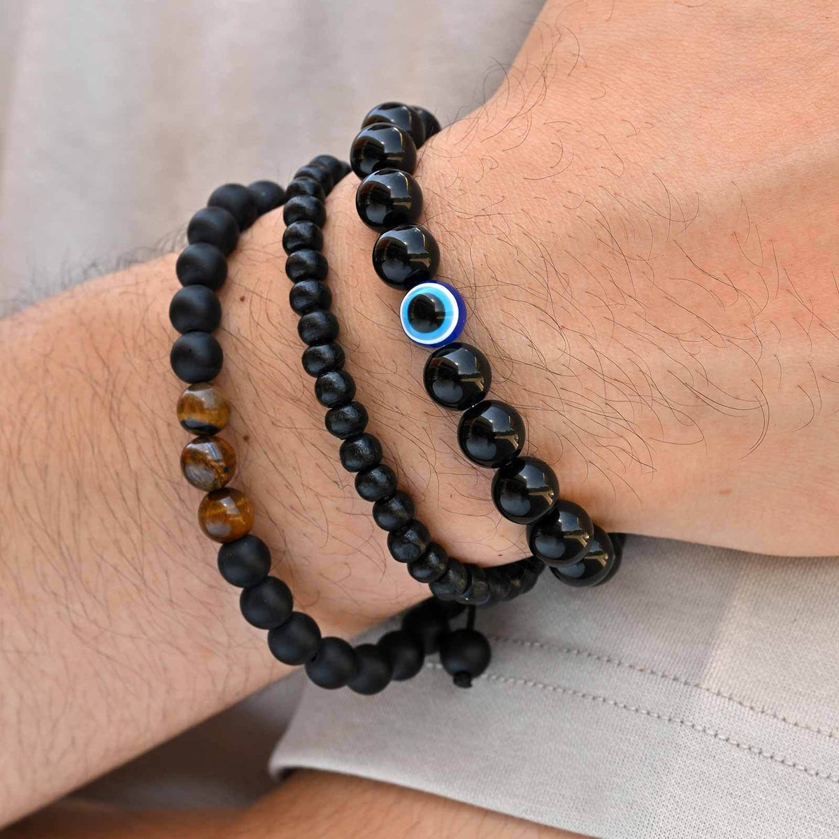 Flower Tiger's Eye Braided Adjustable Stainless Steel Bracelet