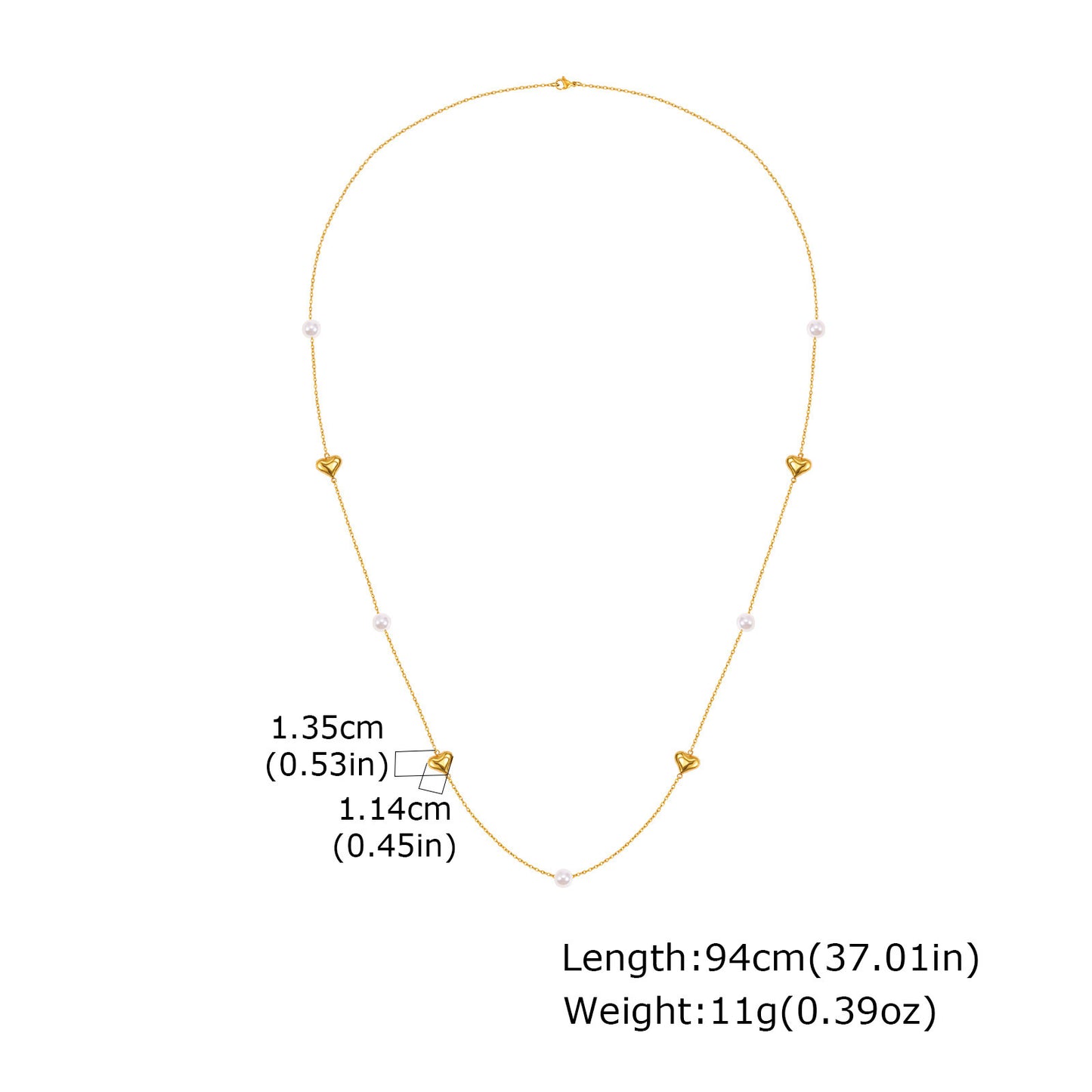 Stainless Steel Women's Style Imitation Pearl Heart Shape Stackable Necklace Gold
