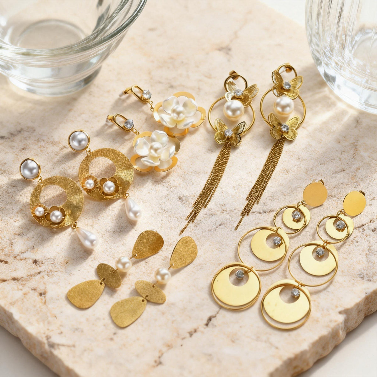 Gold-Tone Butterfly Pearl Chain Tassel Earrings