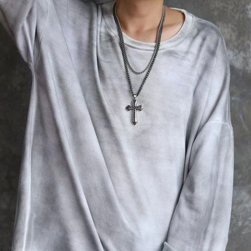 Planderful Jewelry Mens Stainless Steel Cross Necklace Domineering Fashion Pendant For Men