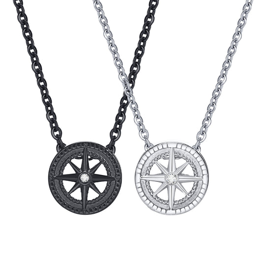 New Men's Pendant Stainless Steel Octagram Zircon Necklace