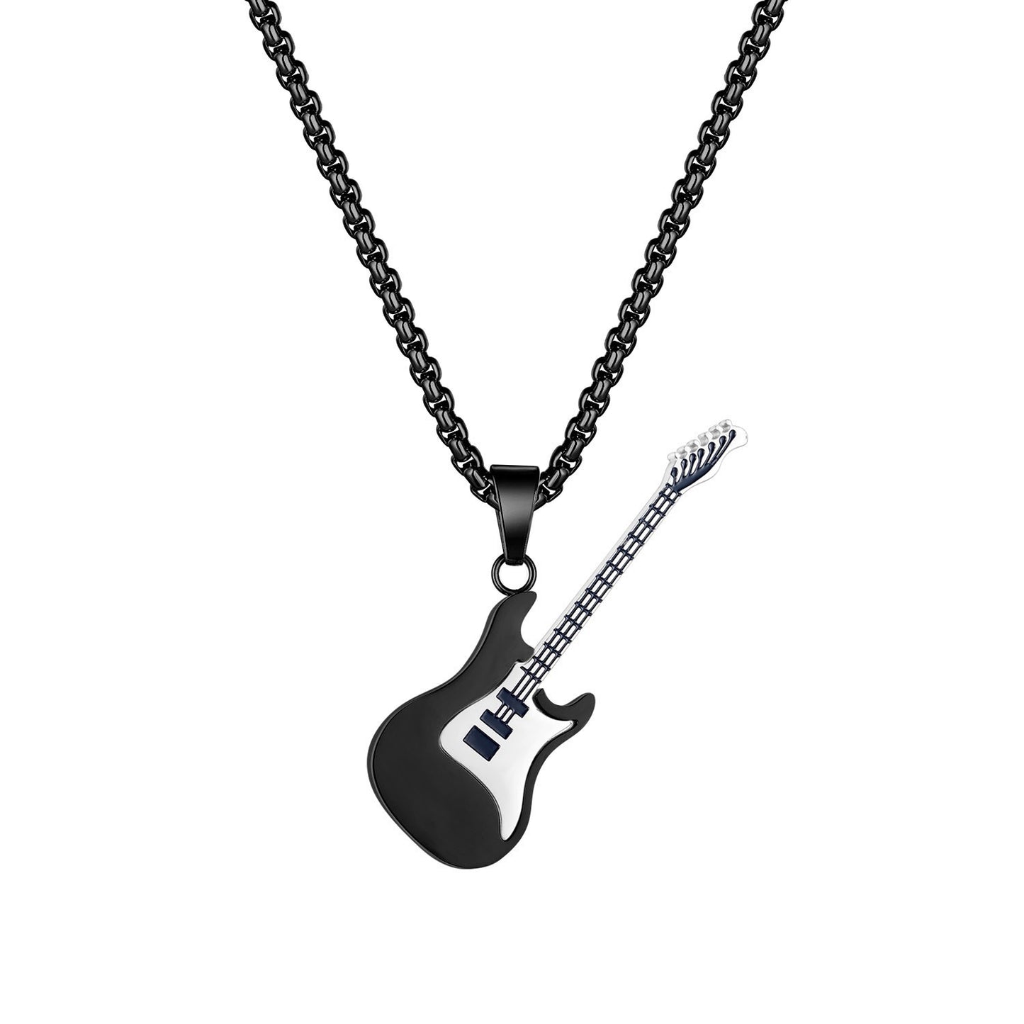 Planderful Stainless Steel Guitar Pendant Necklace Unisex Street Style Hip Hop Gift For Him And Her