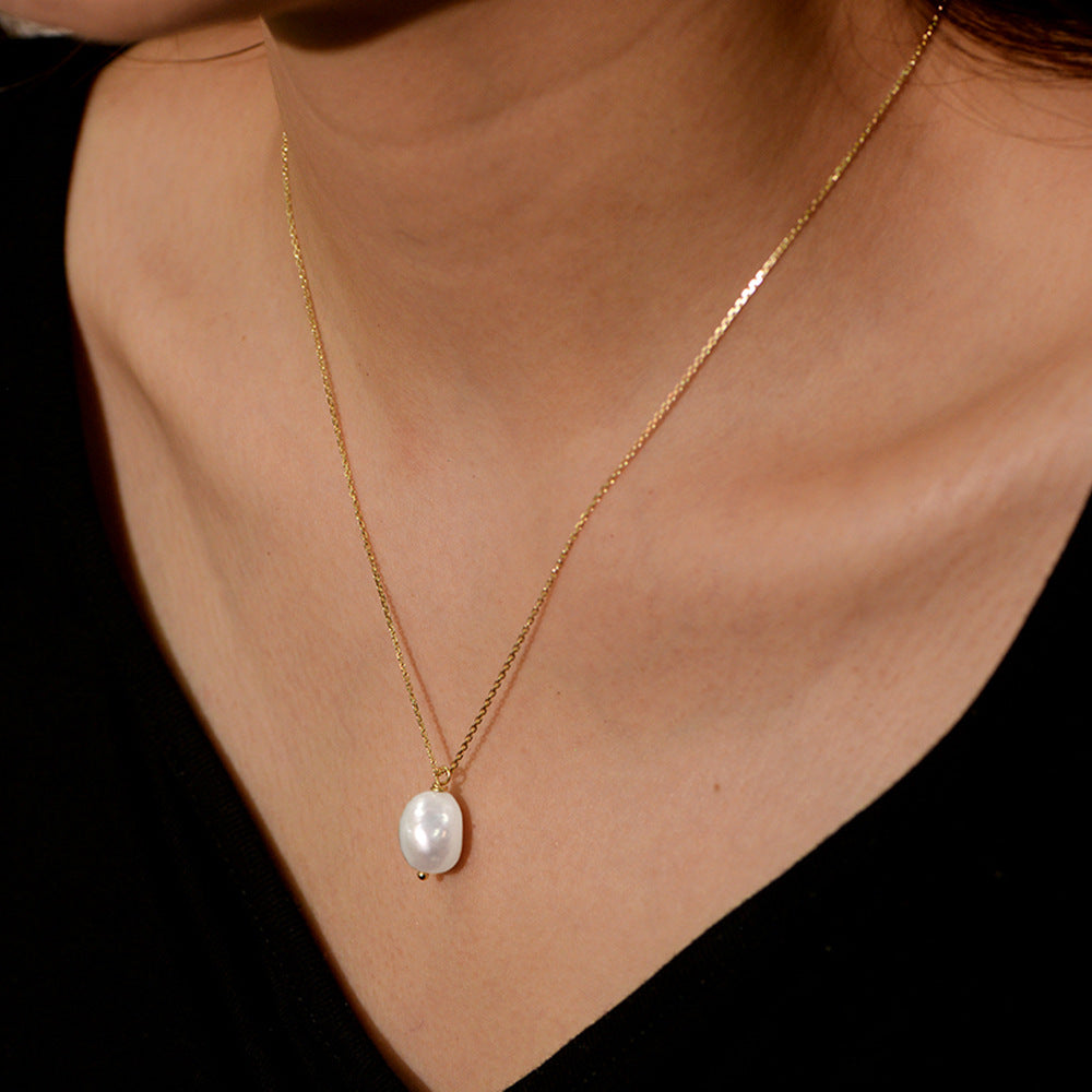 Planderful S925 Sterling Silver Pearl Necklace Natural Baroque Freshwater Pearls For Women Luxurious Collarbone Chain