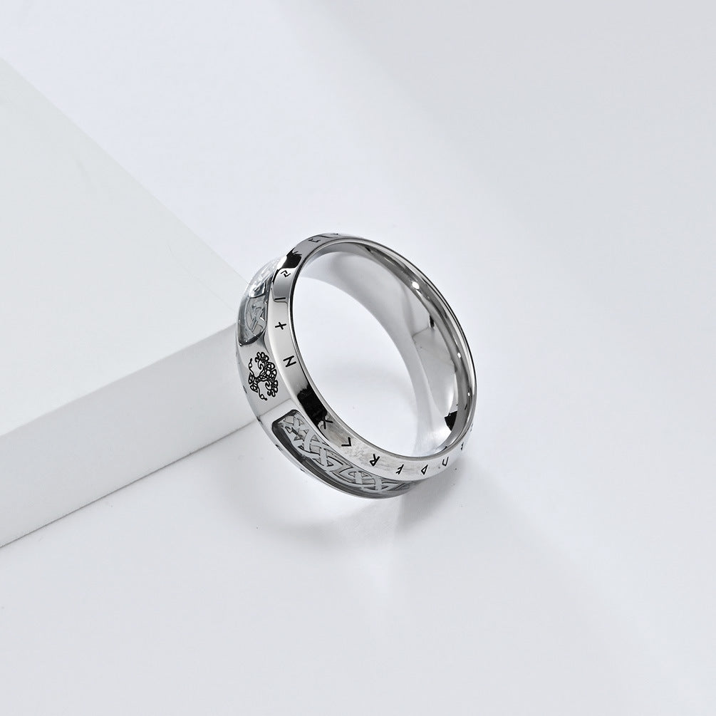 Vintage Nordic Viking Text Titanium Steel Ring for Men