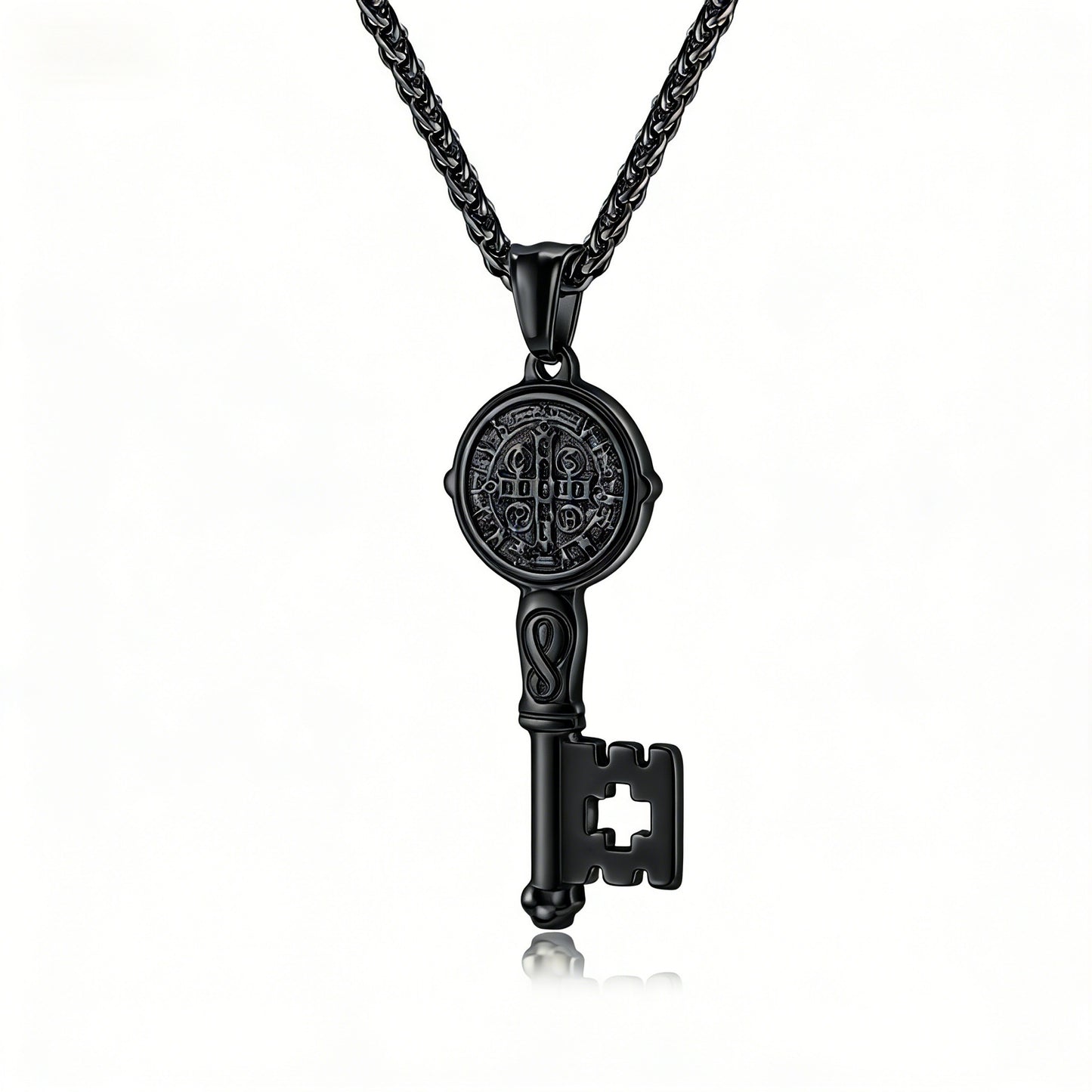 Planderful Saint Benedict Key Necklace Exorcist Titanium Steel Protection Pendant For Gothic Jewelry Lovers