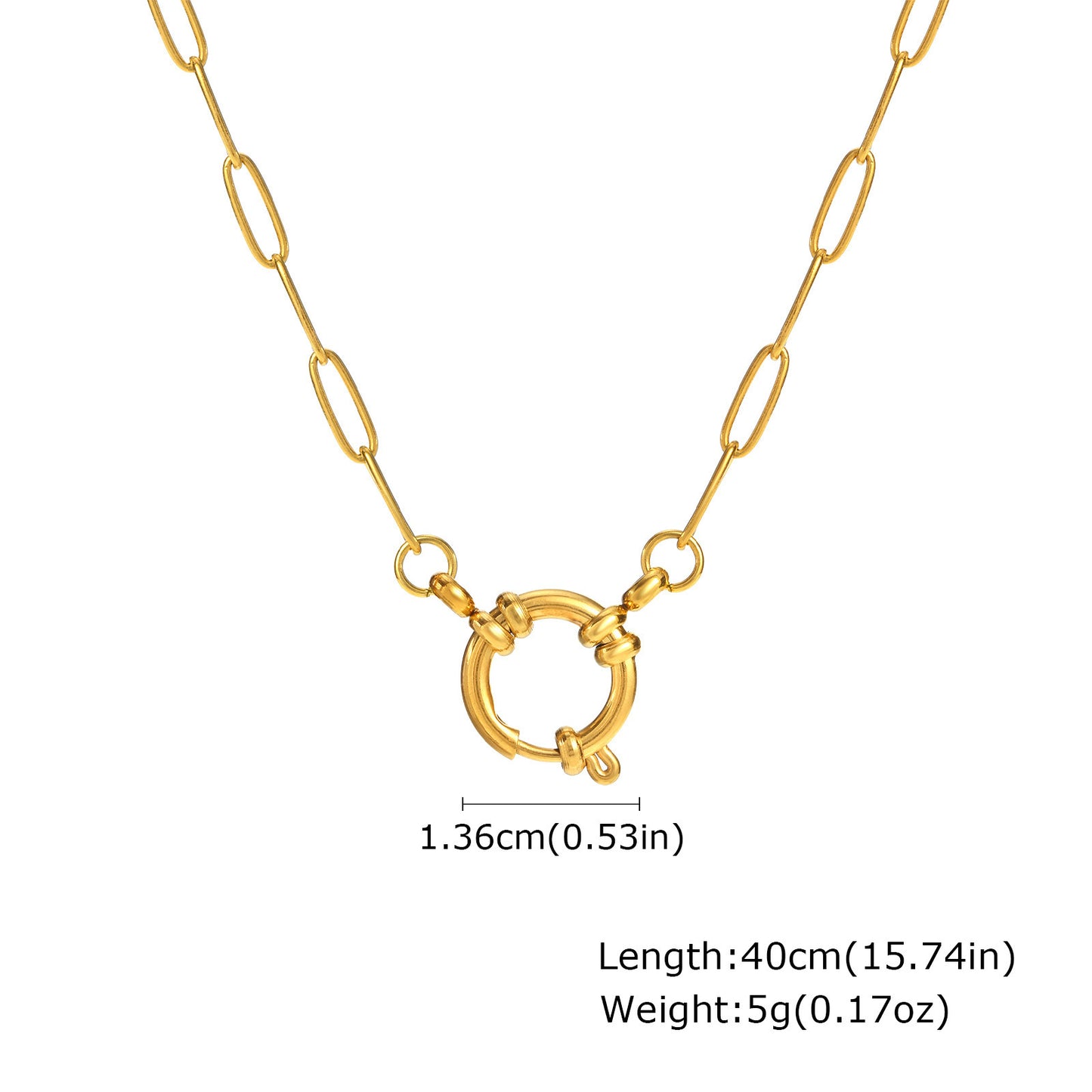Stainless Steel Rectangle Chain Bubble Buckle Necklace Gold