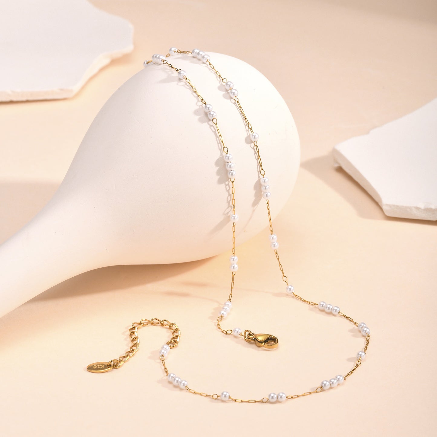 Stainless Steel Imitation Pearl Necklace Women's Gold