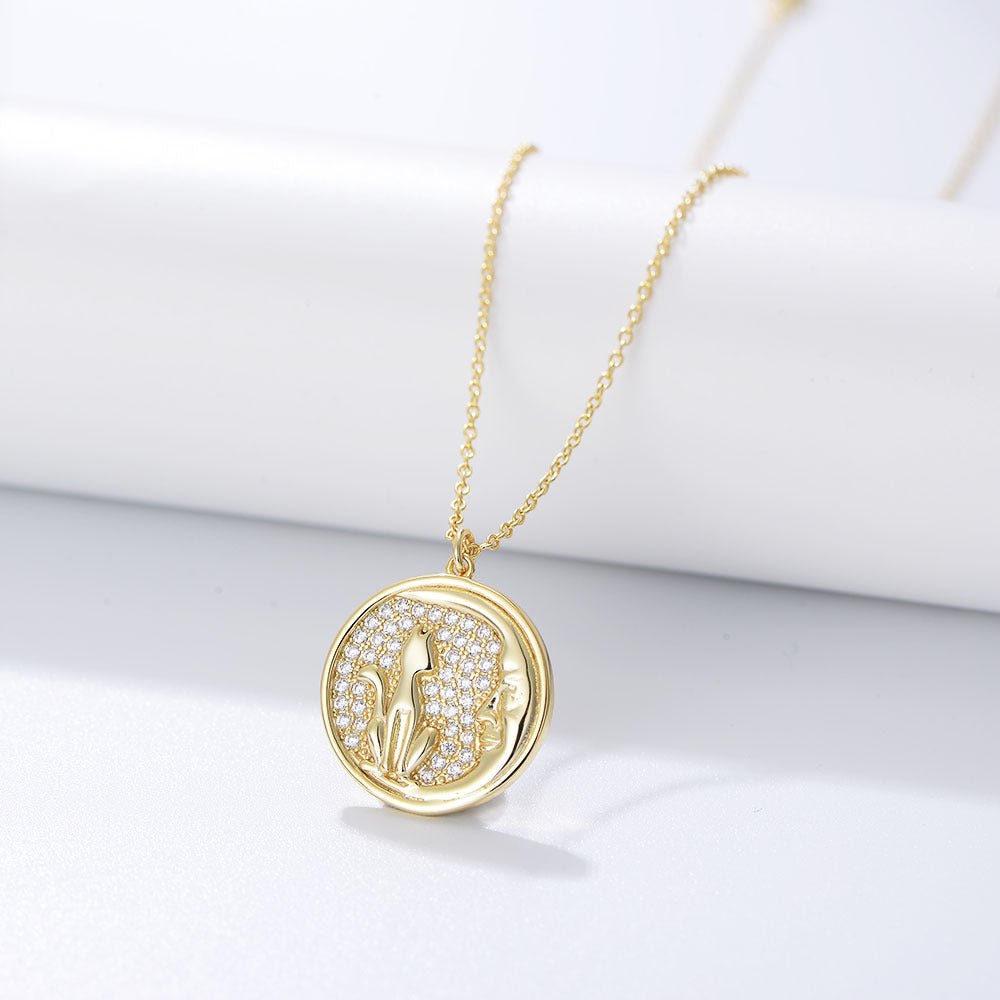 S925 Sterling Silver Slightly Inlaid Zircon Kitten Pendant Necklace, Style Cute Little Fresh Girls