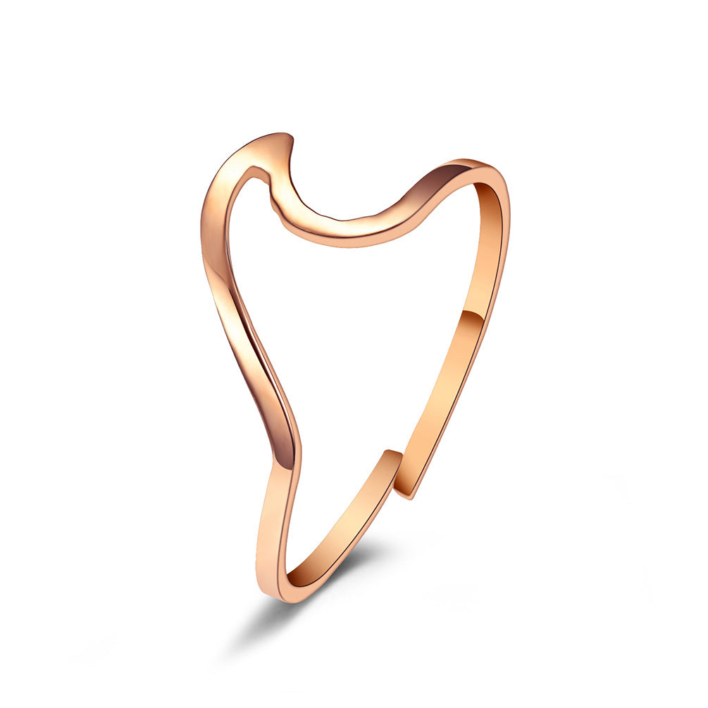 Planderful Adjustable Wave Ring For Women Titanium Steel Plated Geometric Niche Design Elegant Jewelry