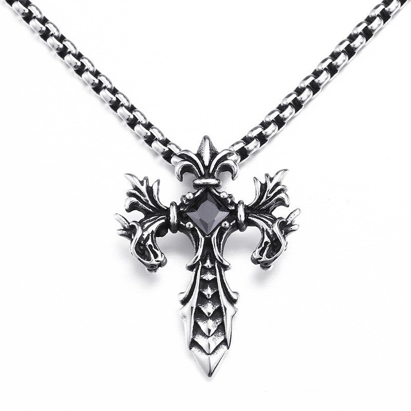 Men's Vintage Double Dragon Pendant in Titanium Steel - Creative Stone Jewelry by Planderful