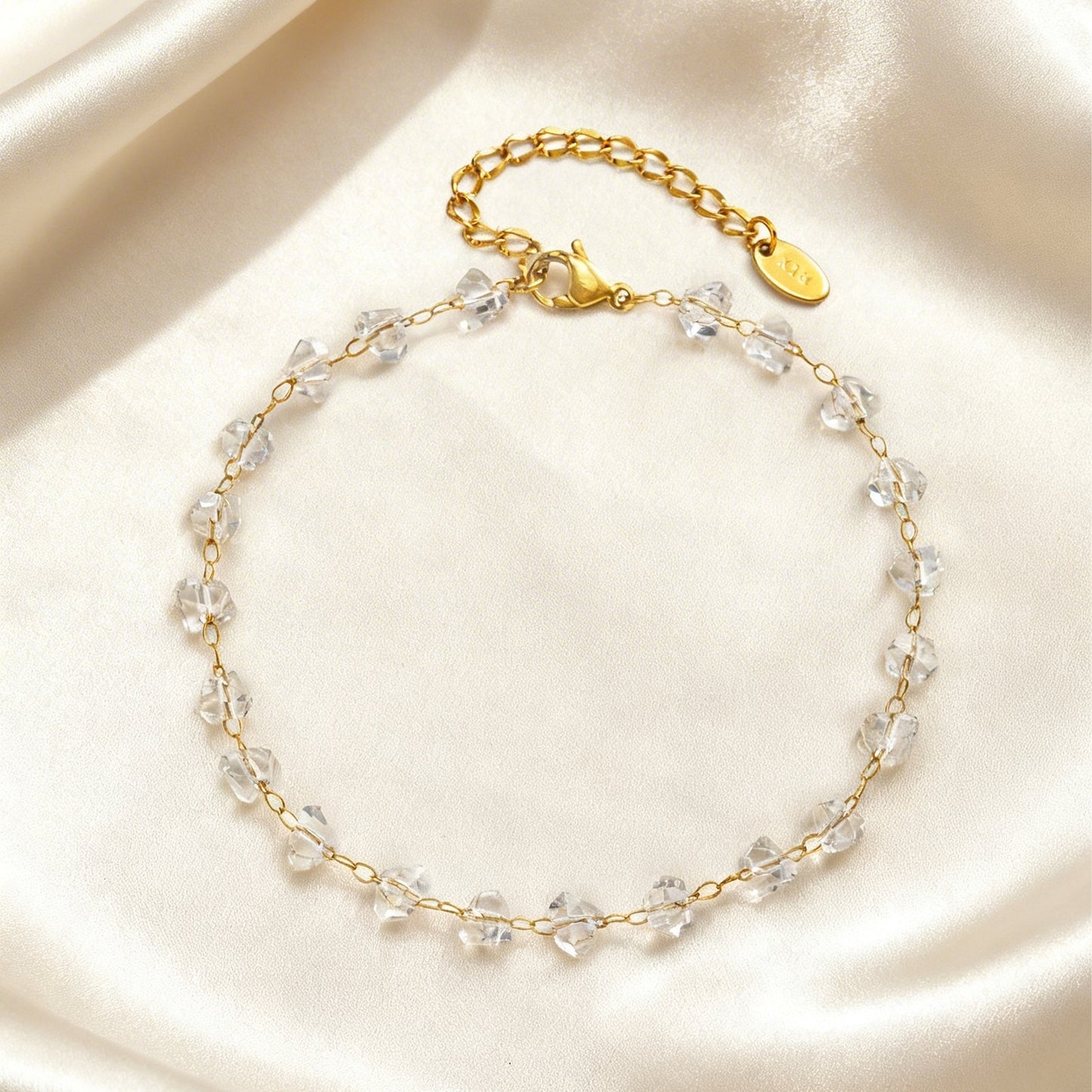 Stainless Steel Irregular Geometric Layered Transparent Bead Necklace Bracelet Anklet