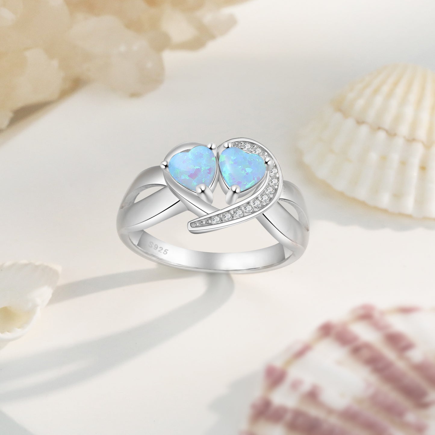Planderful Jewelry Opal Ring Sterling Silver Heart Design
