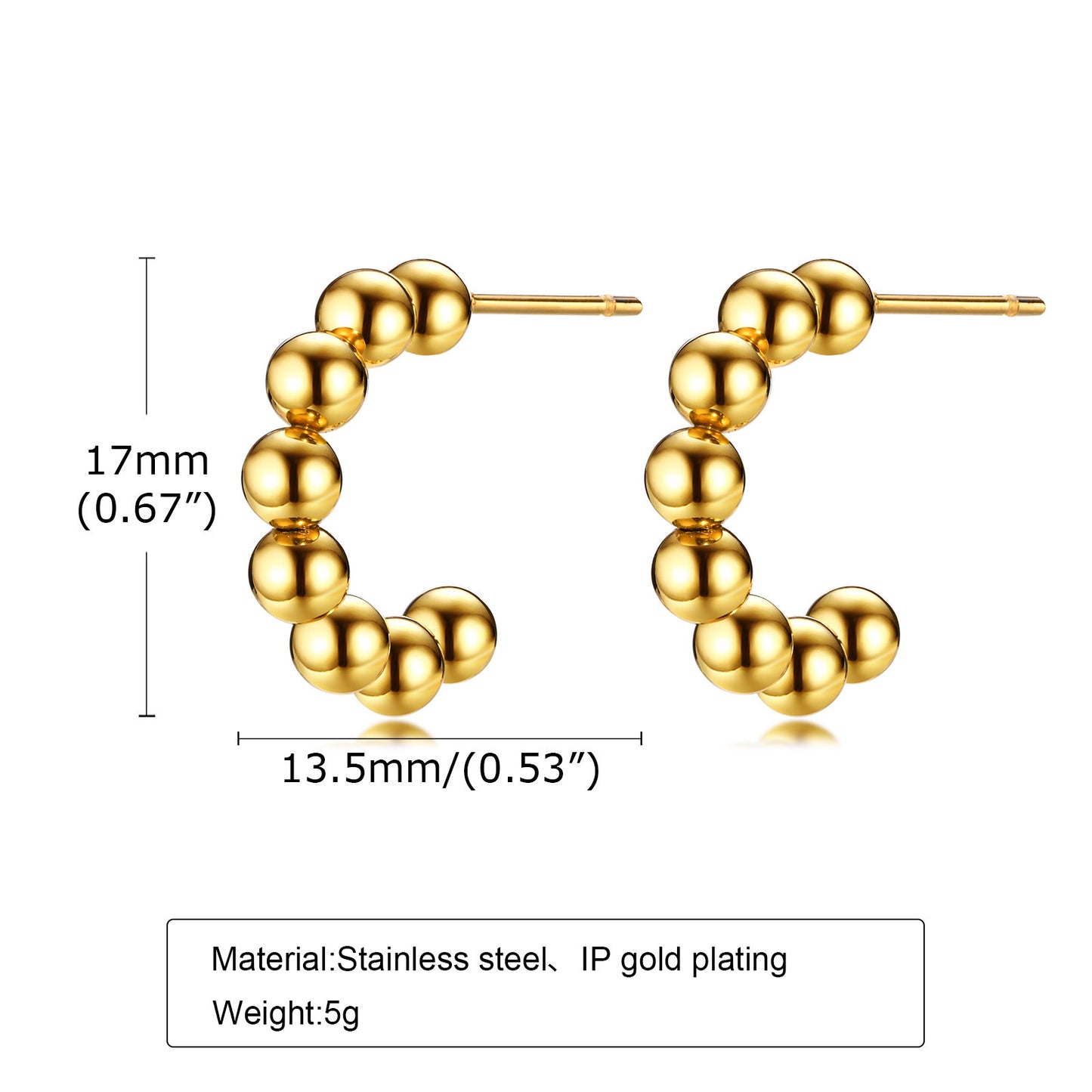 European And American Earrings Stainless Steel C Shaped Ball