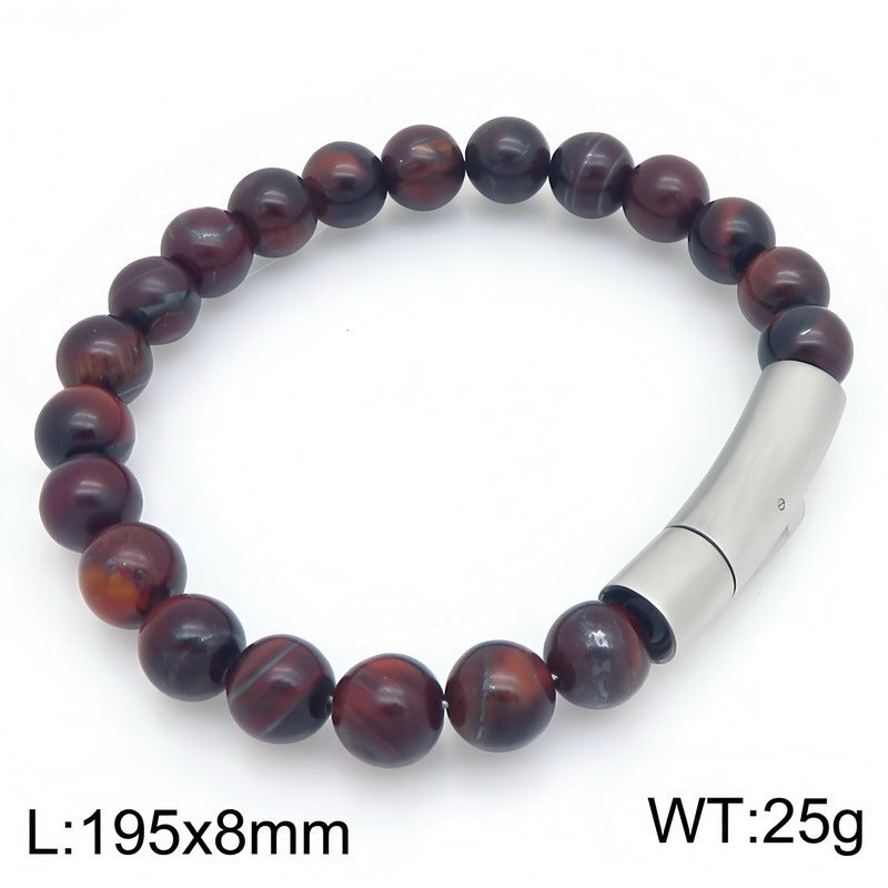 8mm Lapis Lazuli Tiger's Eye Agate Magnetic Suction Titanium Steel Elbow Buckle Men's Bracelet