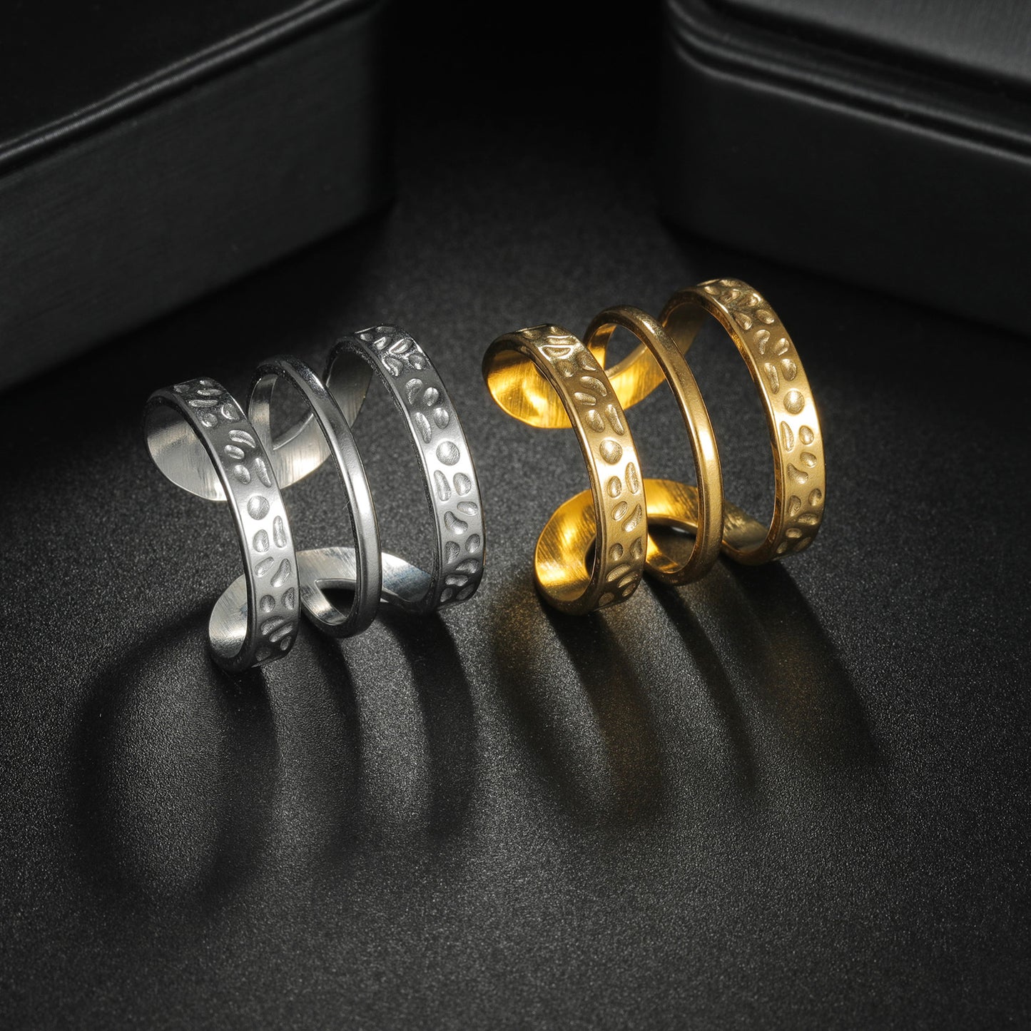 Planderful Everyday Genie Stainless Steel Ring Adjustable Opening Irregular Geometric Gold Plated Unisex Hip Hop Style