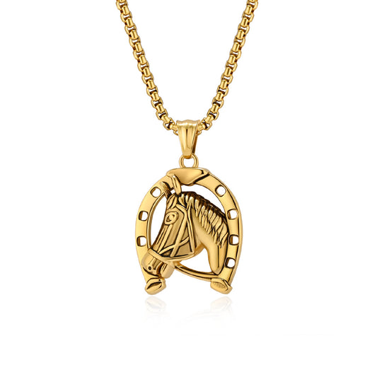 Planderful Hip Hop Horse Head Necklace Titanium Steel Pendant For Men Bold Statement