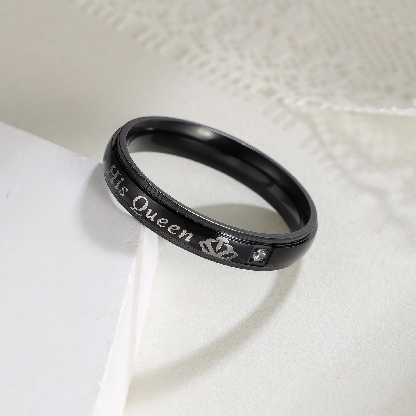 Planderful His Queen Crown Titanium Steel Black Couple Ring