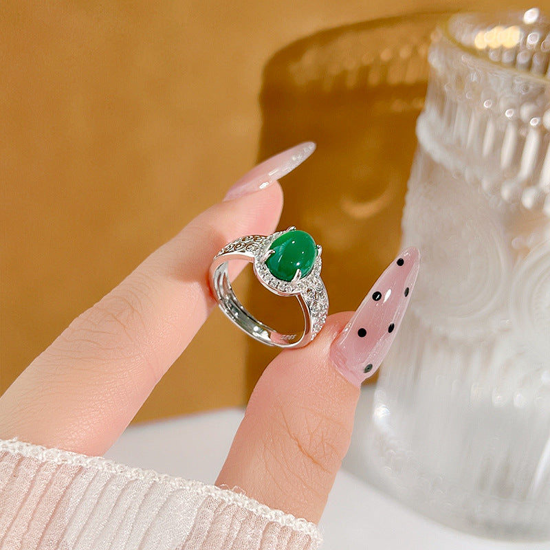 Planderful Everyday Genie – Elegant S925 Sterling Silver Green Chalcedony Ring