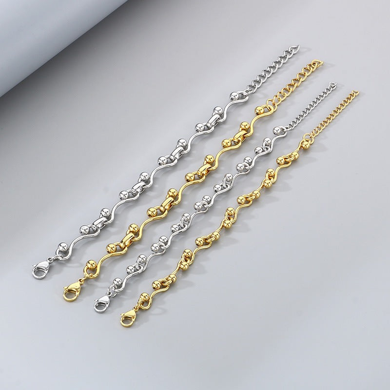 French Gentle Round Bead Twist Line Stainless Steel Twist Line Wave Round Bead Heavy Bracelet