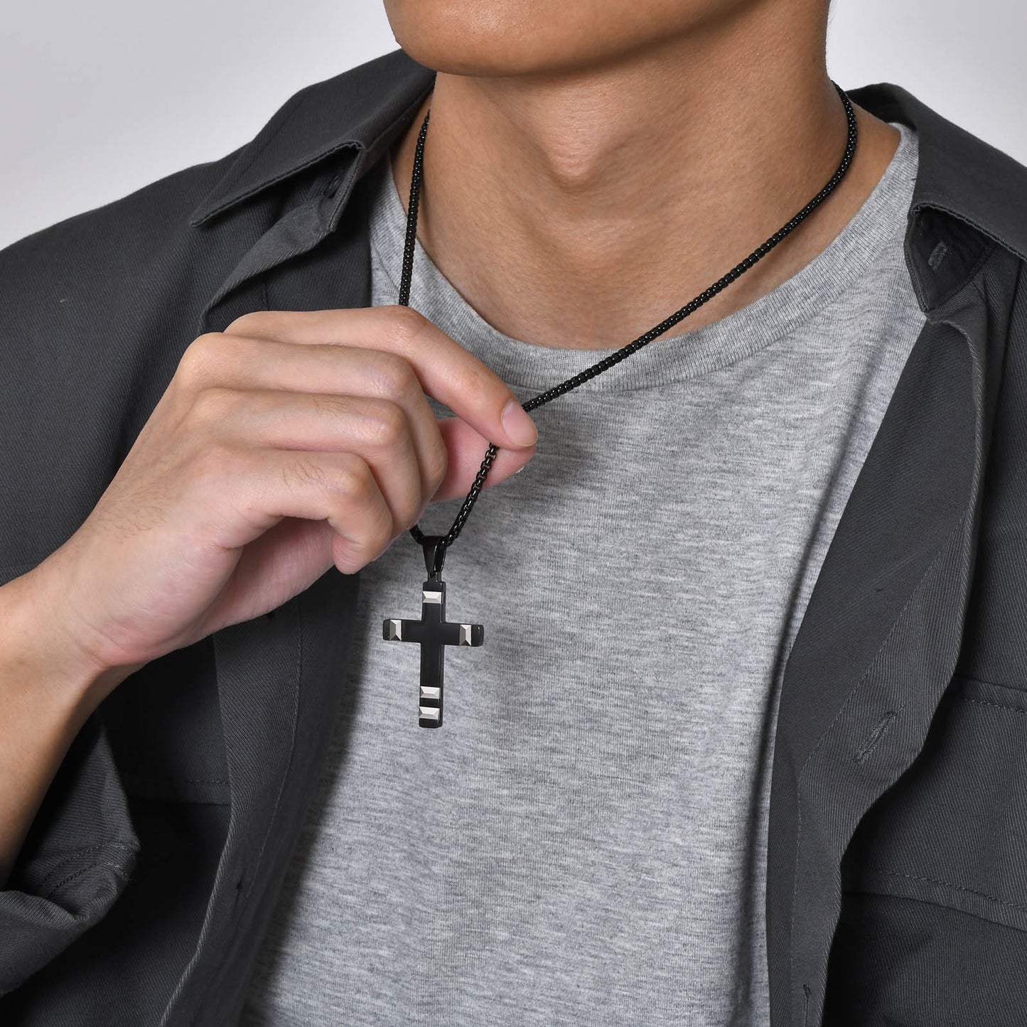 Men's Necklace Stainless Steel Cross Electric Black Jewelry