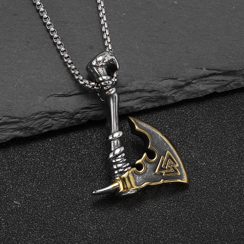 Planderful Viking Axe Pendant Necklace For Men Stainless Steel Gold Plated Durable Masculine Gift