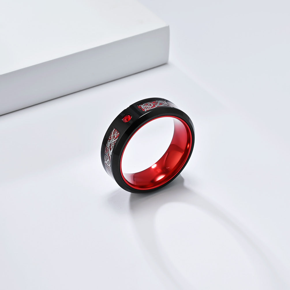 Planderful Titanium Dragon Ring For Men Nibelongen Pattern Two Color Inlaid Personalized Domineering Style Size 7 To 12