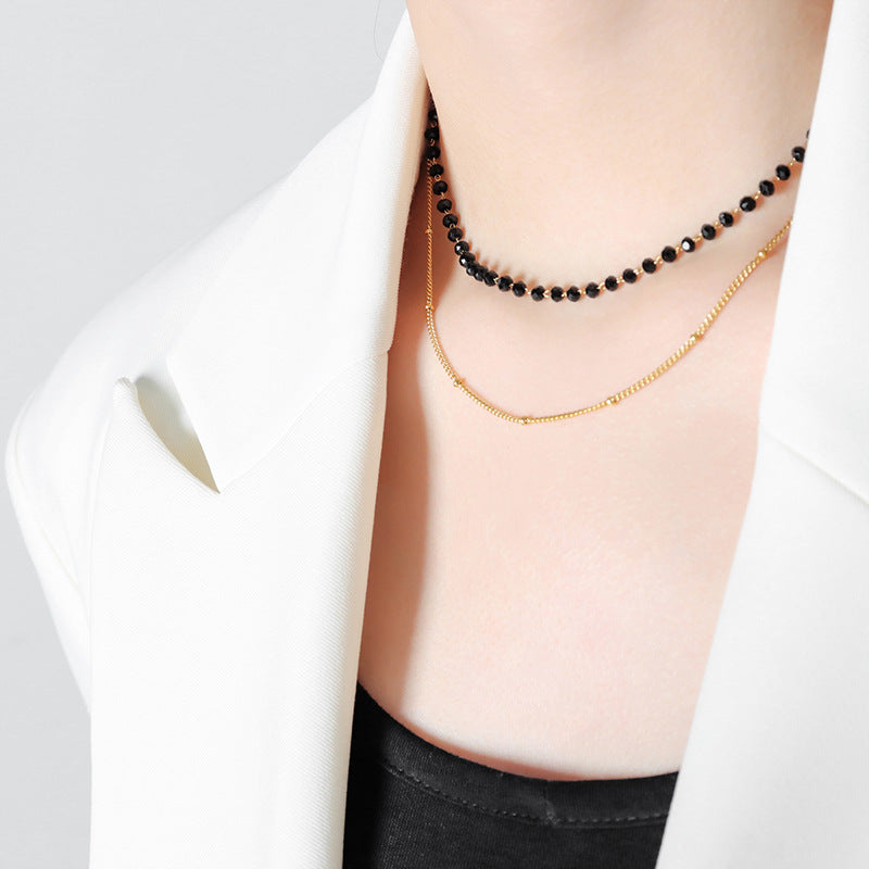 Luxurious Titanium Steel Necklace with Glass Beads for Elegant Women