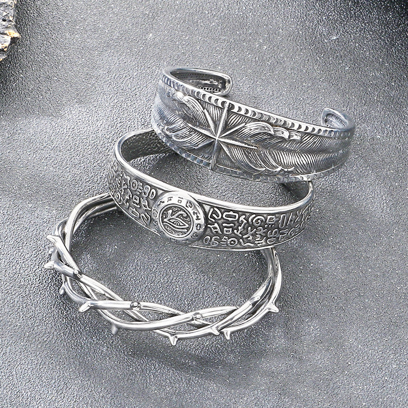 Dead Wood Thorns Open Bracelet – Gothic Octagon Star Eye Of Horus Titanium Steel Men's