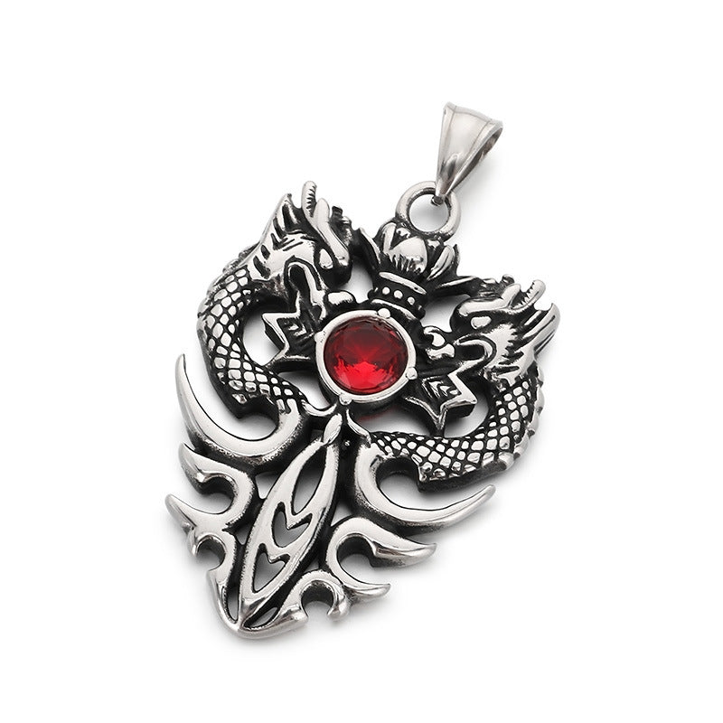 Old Zodiac Dragon Pendant, Guochao Retro Double Dragon Play Beads Inlaid With Zircon Necklace