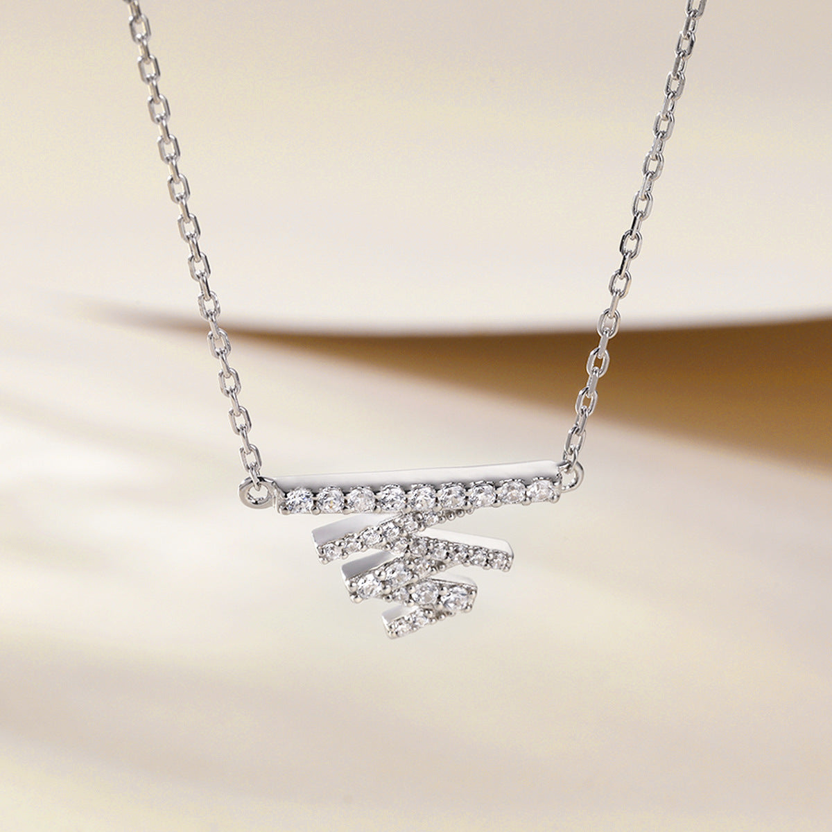 Zircon Geometrically Irregular Waves Pendant Sterling Silver Necklace