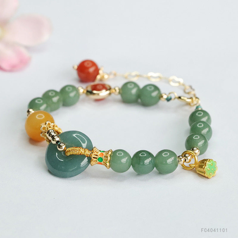 Blue Water Jadeite Peace Buckle & Round Bead 7 mm Bracelet