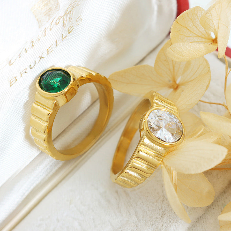 Genie's Touch Gold-Plated Ring with White and Green Zircon