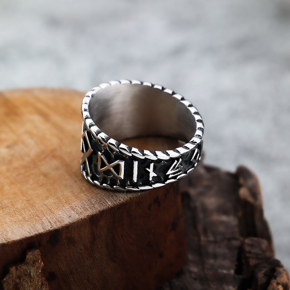 European and American Jewelry Wholesale Men's Titanium Steel Ring Rust-Free Viking Triangle Rune Design