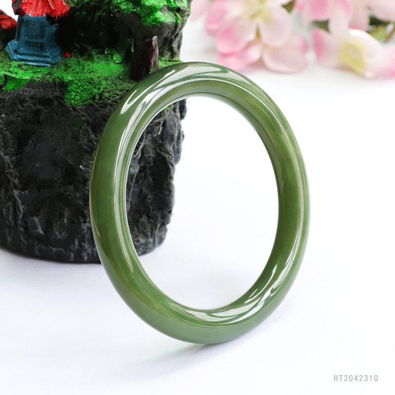 Lake-Green Hetian Jade Round Bangle