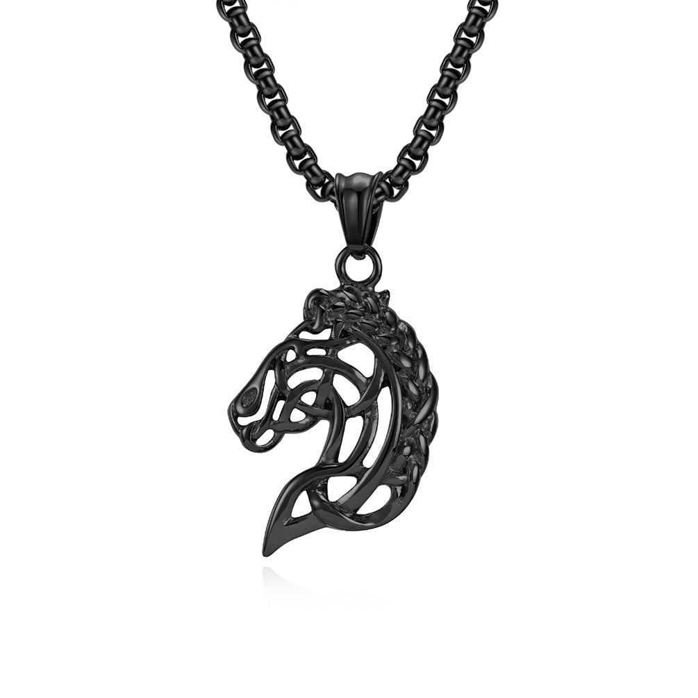 Planderful Horse Head Necklace Celtic Hollow Design Stainless Steel Unisex Timeless Jewelry