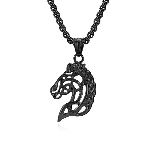 Planderful Horse Head Necklace Celtic Hollow Design Stainless Steel Unisex Timeless Jewelry