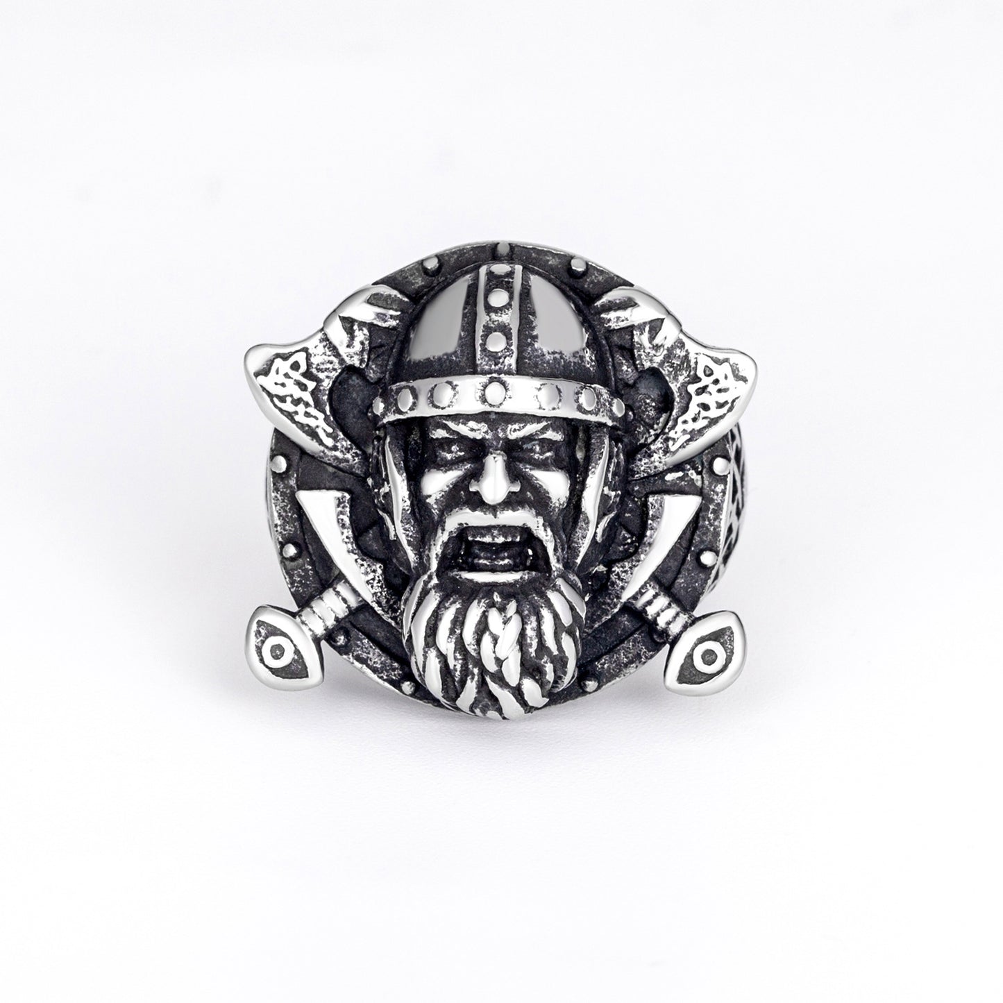 Stainless Steel Ring – Vintage Viking Double Axe Bearded Warrior Jewelry For Men