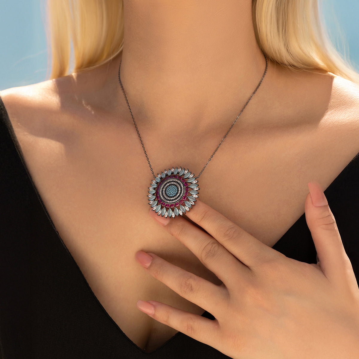 925 Sterling Silver Pavé Zircon Pendant Necklace