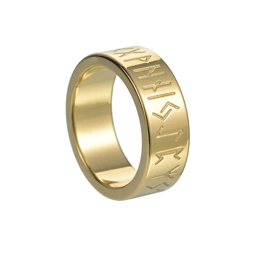 Nordic Pirate Viking Rune Steel Ring for Men - Size 7-12