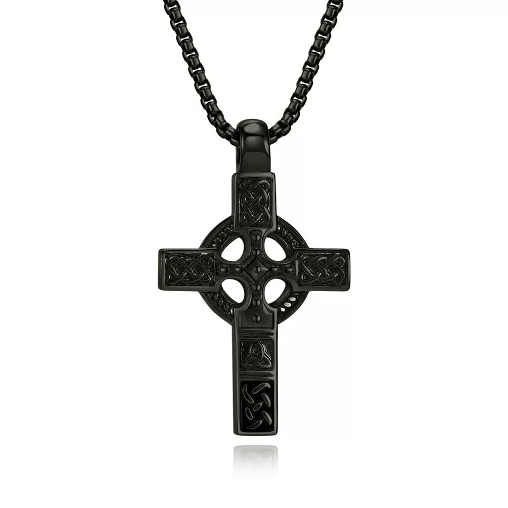 Planderful Celtic Knot Cross Pendant Necklace Unisex Durable Steel For Modern Elegance Gift