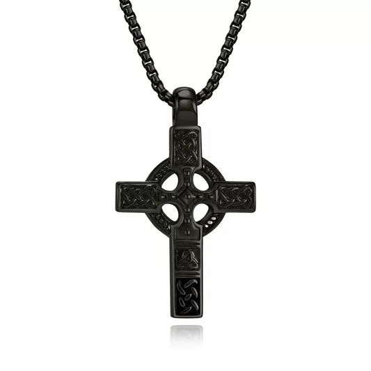 Planderful Celtic Knot Cross Pendant Necklace Unisex Durable Steel For Modern Elegance Gift