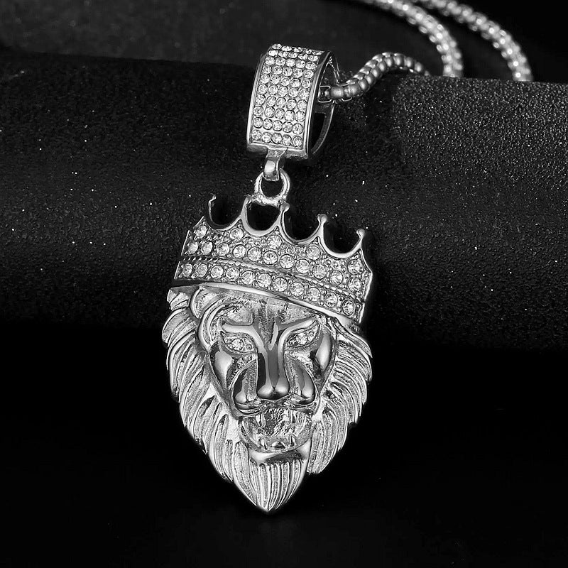 Punk Lion Crown Stainless Steel Pendant Necklace